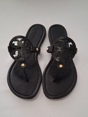 Tory Burch Miller Calf Leather Sandals Size 10.5 perfect black/gold